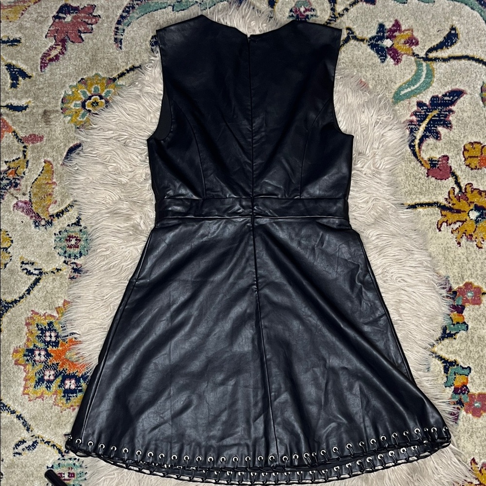 Forever 21 Black Faux Leather Mini Dress with Eyelet Hem - Picture 2 of 5